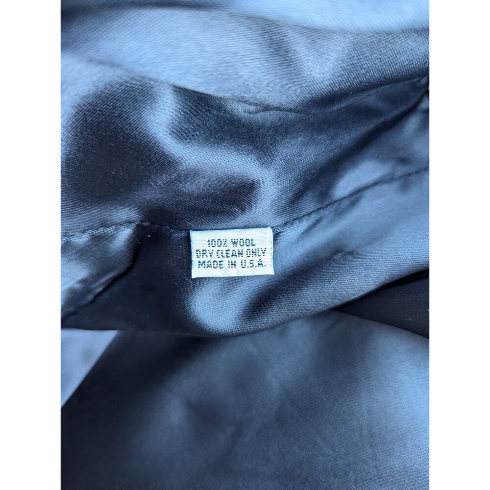 💜Perry Ellis 1980s Navy Wool Maxi Coat Faux Fur Collar - Picture 10 of 15